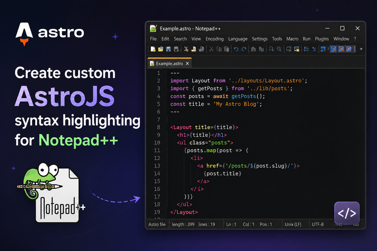 Create custom AstroJS syntax highlighting for Notepad++